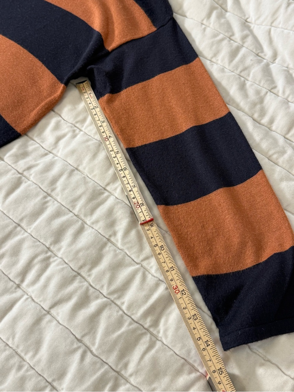 Design History Women’s Rust and Navy Wide-Stripe Long Sleeve Tee — Medium - Picture 5 of 8
